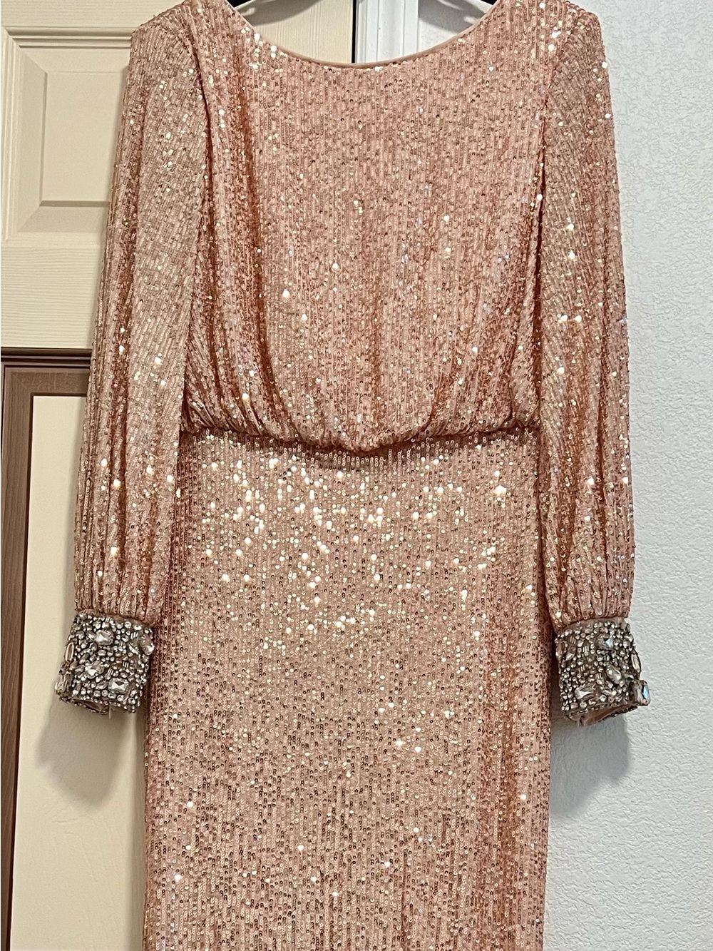 Eliza J Rose Rose Gold Sequin Long Sleeve Evening Gown